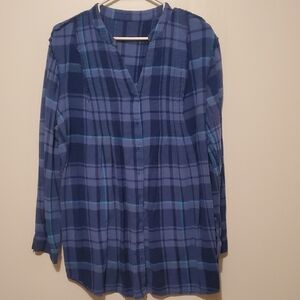 Woman Within Blue‎ Plaid Flannel Shirt